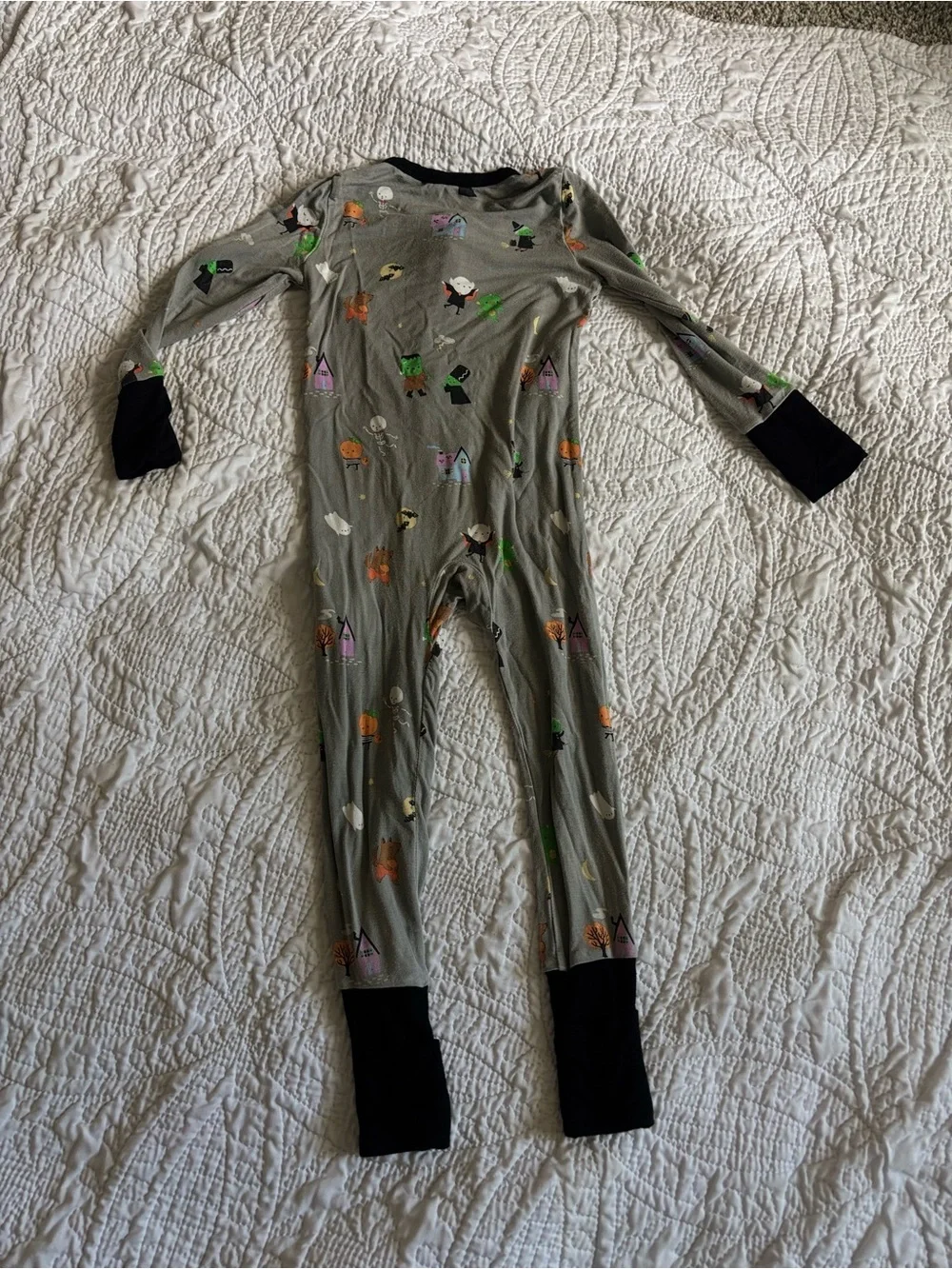 Angel Dear Gray Footed One-Piece Pajama with Black Trim and Multicolor Prints